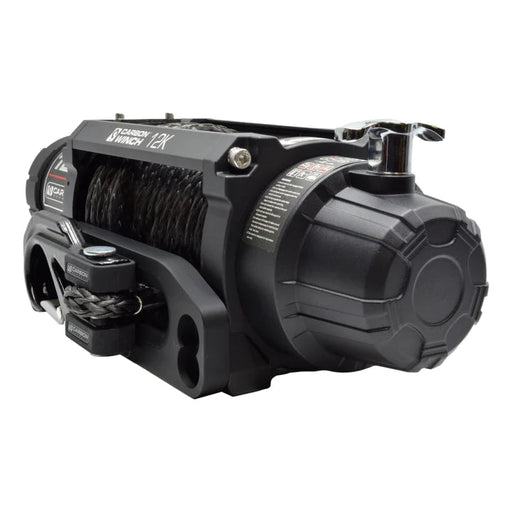 Carbon Winches Winch Carbon 12K 12000lb Electric Winch With Black Rope & Red Hook VER. 3