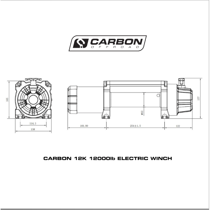 Carbon Winches 24 VOLT Carbon 12K 12000lb Electric Winch with Synthetic Rope