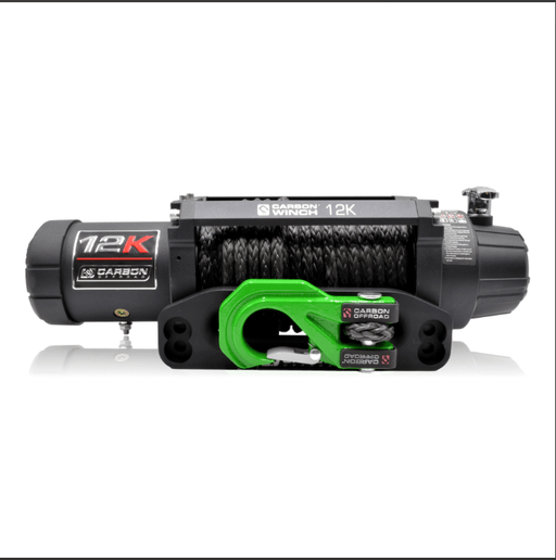Carbon Winches Carbon 12K 12000lb Electric Winch With Black Rope & Green Hook VER. 3
