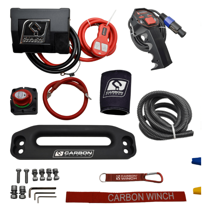 Carbon Winches Winch Carbon 12K 12000lb Electric Winch With Black Rope & Orange Hook VER. 3