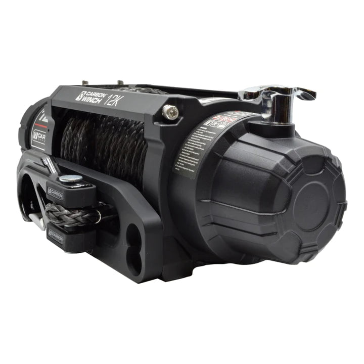 Carbon Winches Winch Carbon 12K 12000lb Electric Winch With Black Rope & Red Hook VER. 3