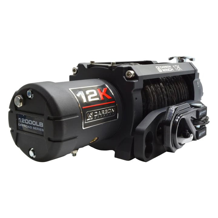 Carbon Winches Winch Carbon 12K 12000lb Electric Winch With Black Rope & Red Hook VER. 3