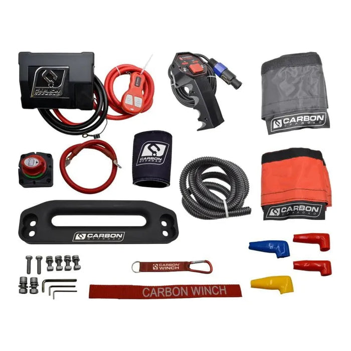 Carbon Winches Winch Carbon 12K 12000lb Electric Winch With Black Rope & Red Hook VER. 3