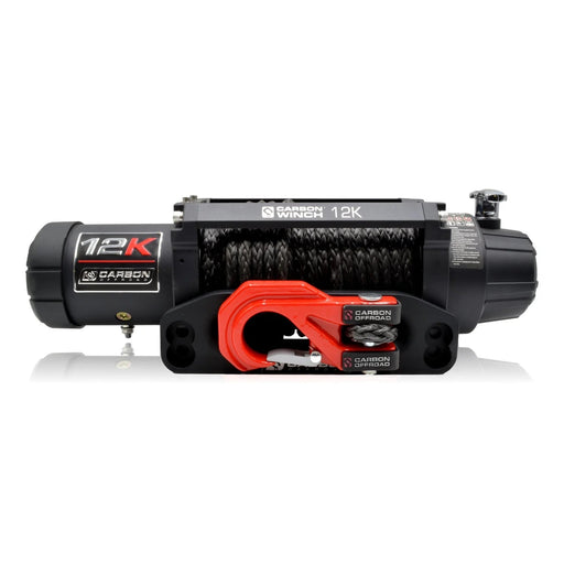 Carbon Winches Winch Carbon 12K 12000lb Electric Winch With Black Rope & Red Hook VER. 3