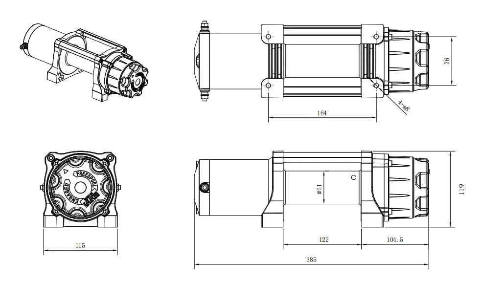 Carbon Winches Winch Carbon 6000lb Offroad Winch – For ATV, UTV & Small 4x4 Vehicles 12V