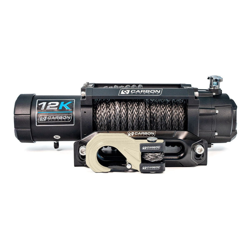 Carbon Winches Winch Sandy Taupe Carbon 12K V3X 12V 12,000lb Winch with MegaPro Hook