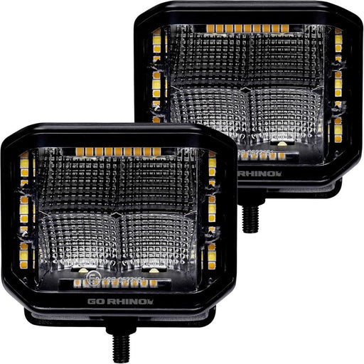 Go Rhino lighting Go Rhino Xplor Blackout Combo Series 4x3 Cube Sideline Flood Lights w/Amber Accent