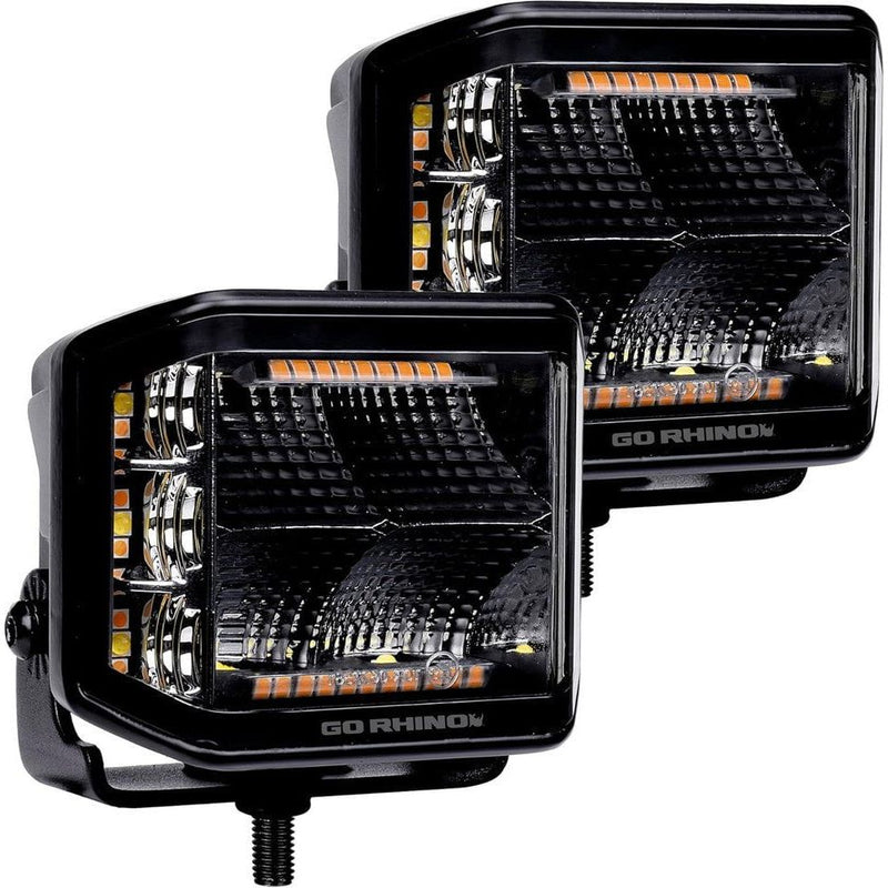 Go Rhino lighting Go Rhino Xplor Blackout Combo Series 4x3 Cube Sideline Flood Lights w/Amber Accent