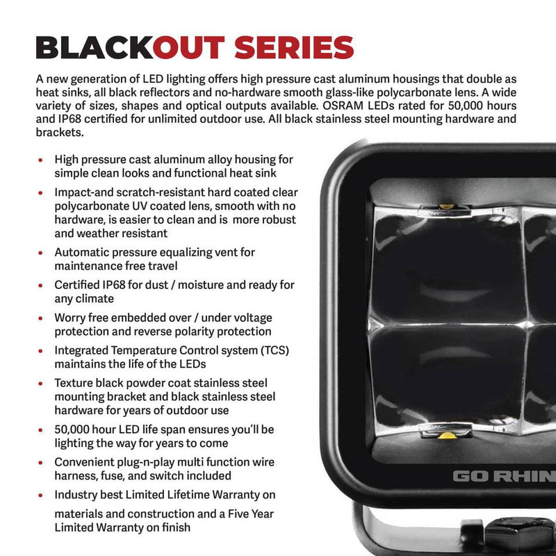 Go Rhino lighting Go Rhino Xplor Blackout Series Maxline Hi/Low LED Round Light | 7"