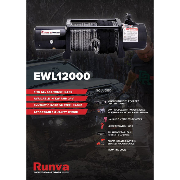 Runva Winch Runva EWL12000 12V with Synthetic Rope