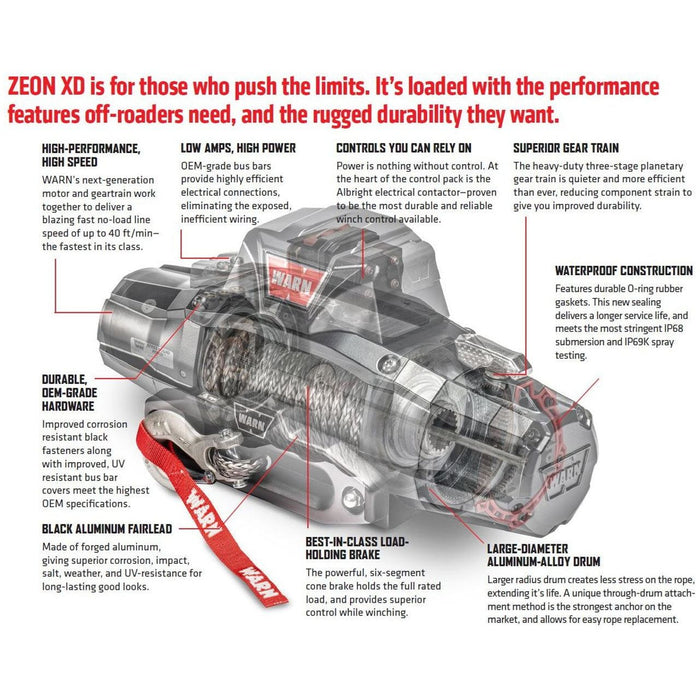 Warn Electric winch WARN ZEON XD 10-S 10,000lbs 12V Electric Winch | 100’ of 3/8” Spydura Synthetic Rope | 110010