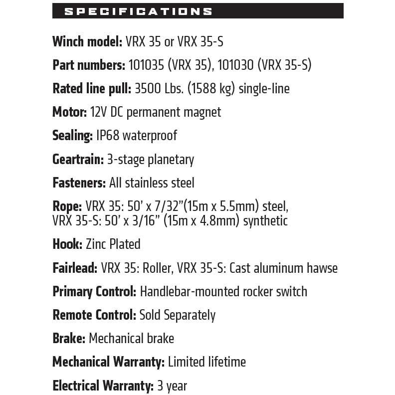 Warn Winch Warn VRX 35 ATV WINCH 15m Wire Rope