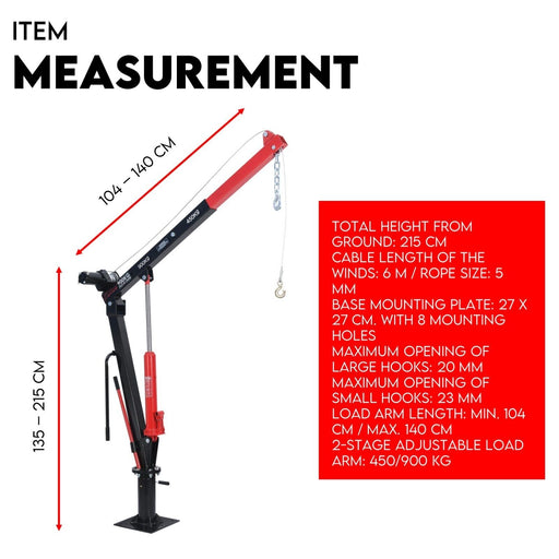 Winchworld Electric Hoists 900kg Swivel Hydraulic Crane Hoist 12V Electric Jack / Ute crane