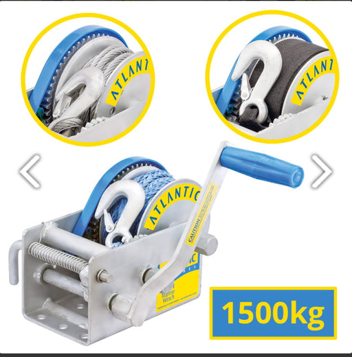 Atlantic Marine Boat Trailer Hand Winch HD 1500kg 3 Speed - Winchworld