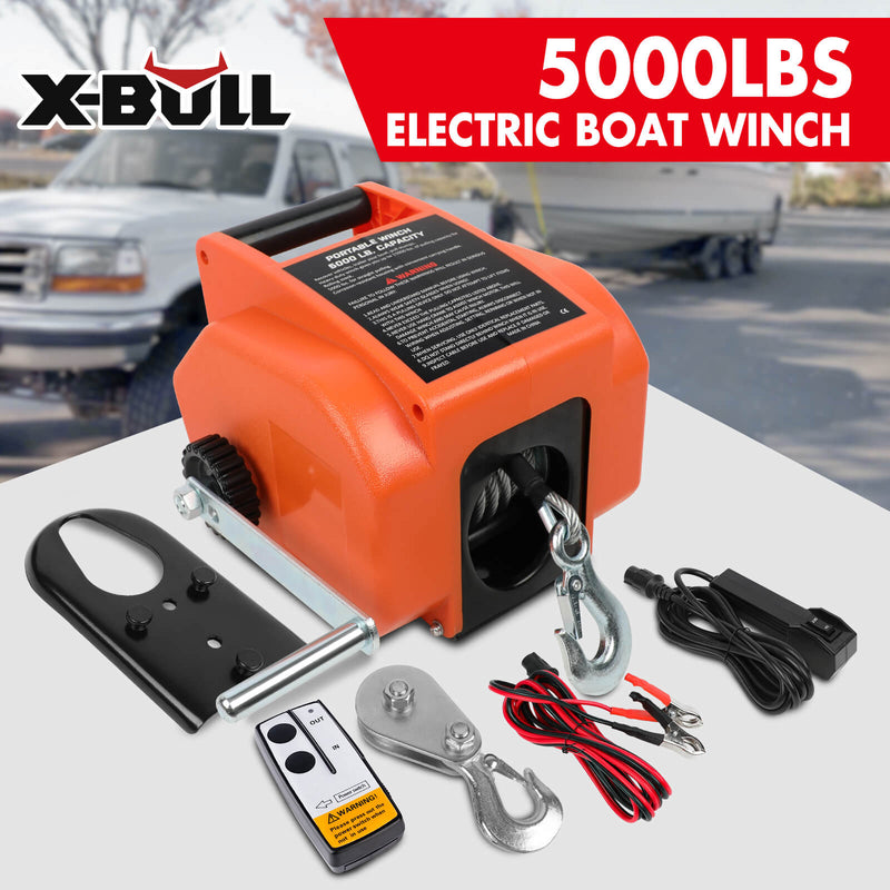X Bull trailer winch X-BULL 5000LB 12V Electric Boat Trailer Winch with Wireless Remote & Steel Cable – Portable Marine Winch
