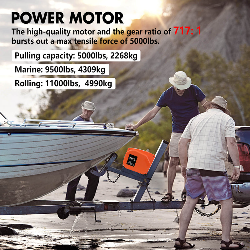 X Bull trailer winch X-BULL 5000LB 12V Electric Boat Trailer Winch with Wireless Remote & Steel Cable – Portable Marine Winch