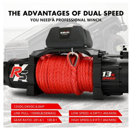 X Bull Vehicle Parts & Accessories X-BULL Electric Winch 13000LBS 12V Synthetic Rope 28M Wireless Offroad 4WD 4x4 Dual speed edition