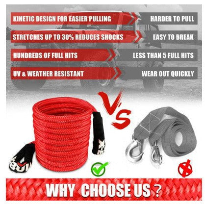 X Bull Vehicle Parts & Accessories X-BULL Kinetic Rope 25mm x 9m Snatch Strap Recovery Kit Dyneema Tow Winch
