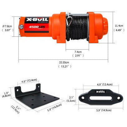X Bull Vehicles & Parts X-BULL Electric Winch 12v Synthetic Rope 4500LBS Wireless Remote ATV UTV 2041KG