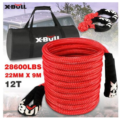 X Bull Vehicles & Parts X-BULL Kinetic Rope 22mm x 9m Snatch Strap Recovery Kit Dyneema Tow Winch