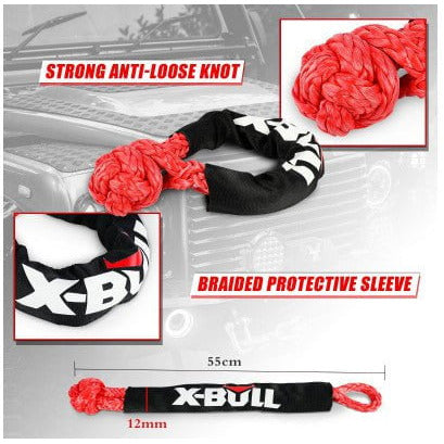 X Bull Vehicles & Parts X-BULL Kinetic Rope 22mm x 9m Snatch Strap Recovery Kit Dyneema Tow Winch