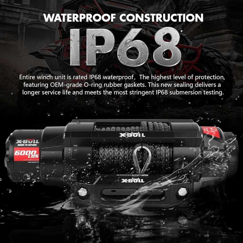 X Bull X-BULL 6000lbs Electric Winch 12V Synthetic Rope Towing Trailer ATV UTV BOAT Upgraded version