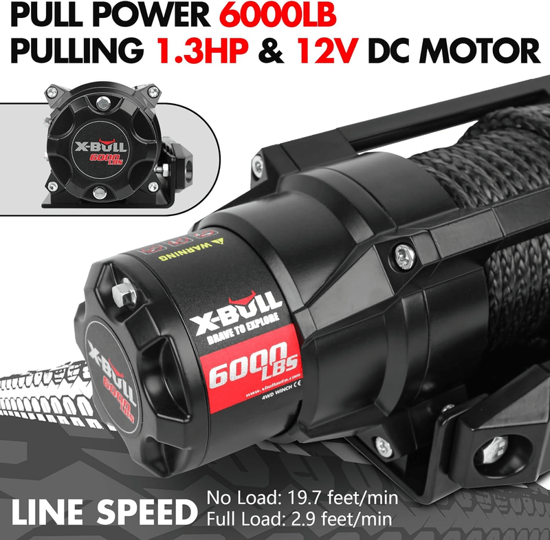 X Bull X-BULL 6000lbs Electric Winch 12V Synthetic Rope Towing Trailer ATV UTV BOAT Upgraded version